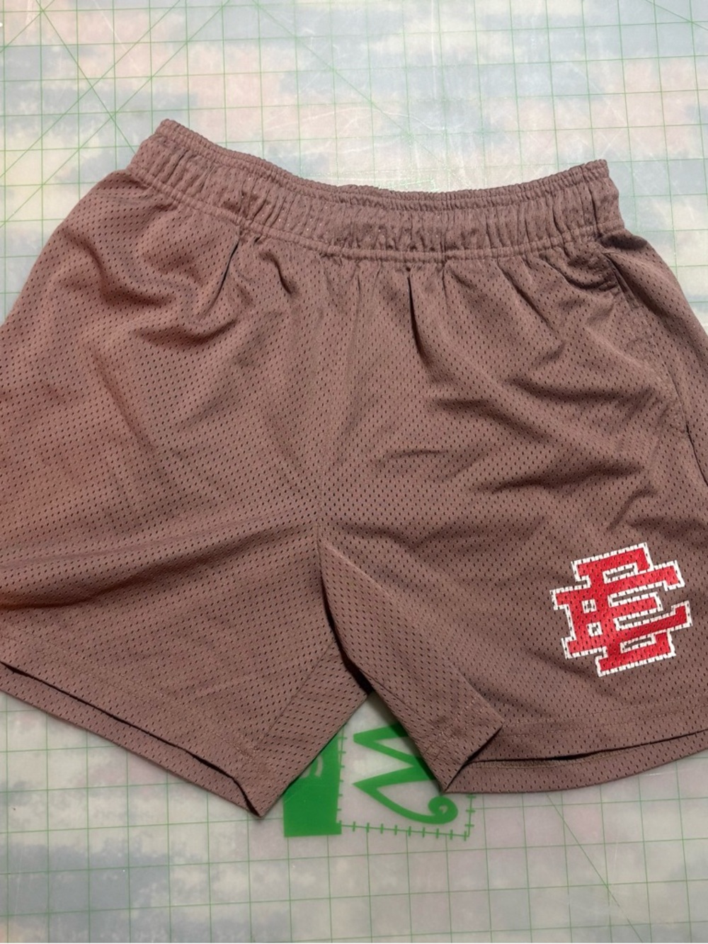 Eric Emanuel Mauve Mesh Athletic Shorts with Red Logo